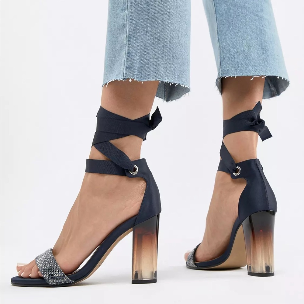 Glass navy snake skin heels